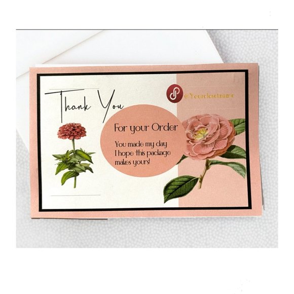 Pink Flower Thank You Cards, 100 Packaging Business TY Card - Picture 3 of 8